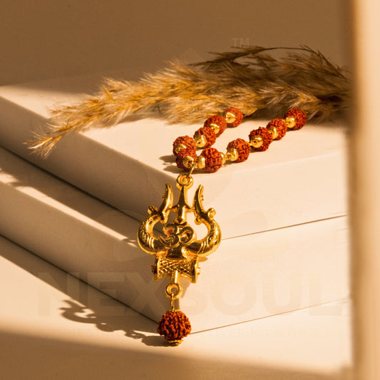 Gold Plated Om Rudraksha Mala