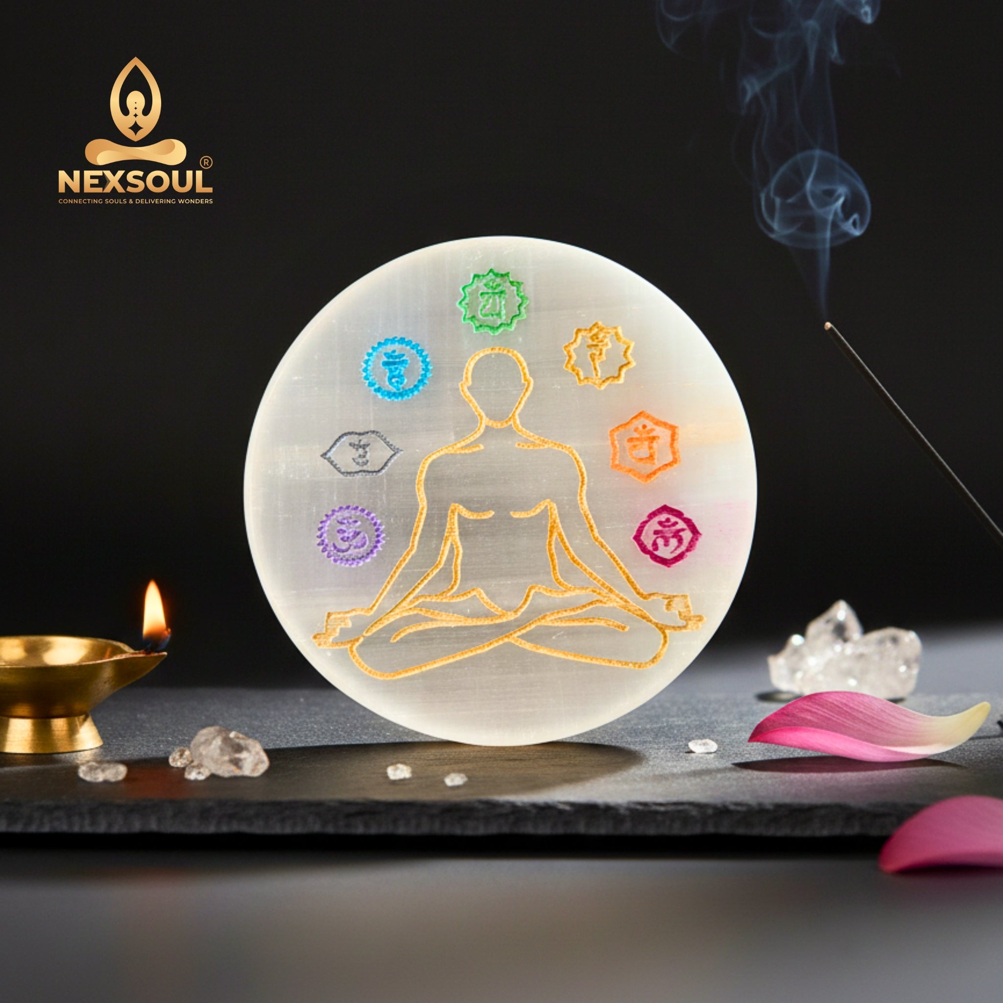 7 Chakra Selenite Plate - Nexsoul