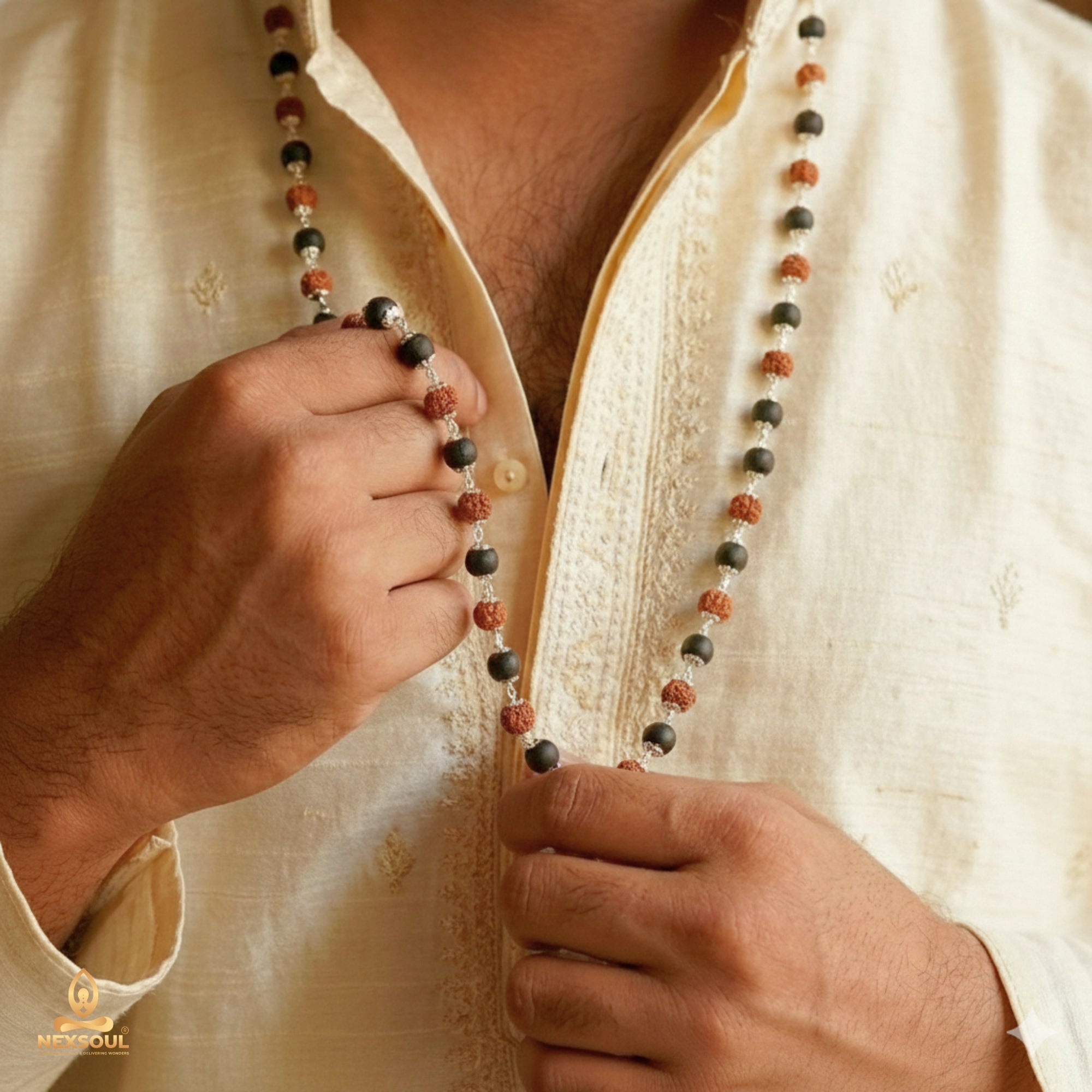 Silver Plated ShivMurugan Rudraksha Karungali Mala