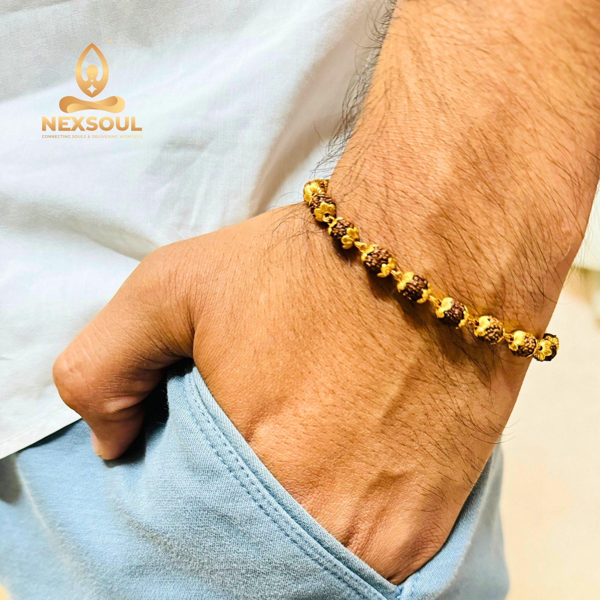 Gold Plated Classic Rudraksha Bracelet for Men - Nexsoul