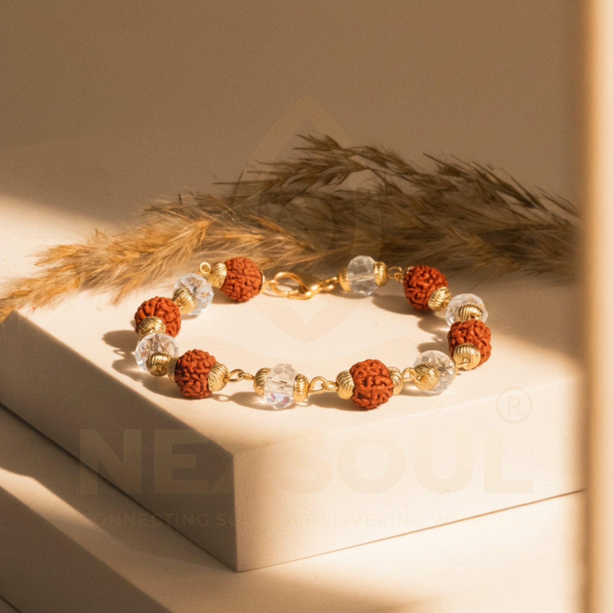 Gold Plated Edge Rudraksha Bracelet - Nexsoul