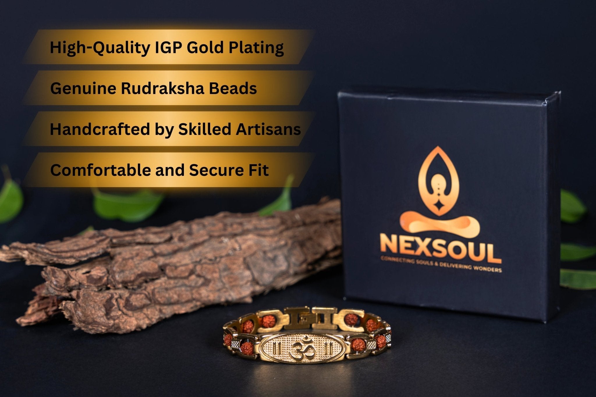 Gold Plated Om Rudraksha Bracelet for Men - Nexsoul