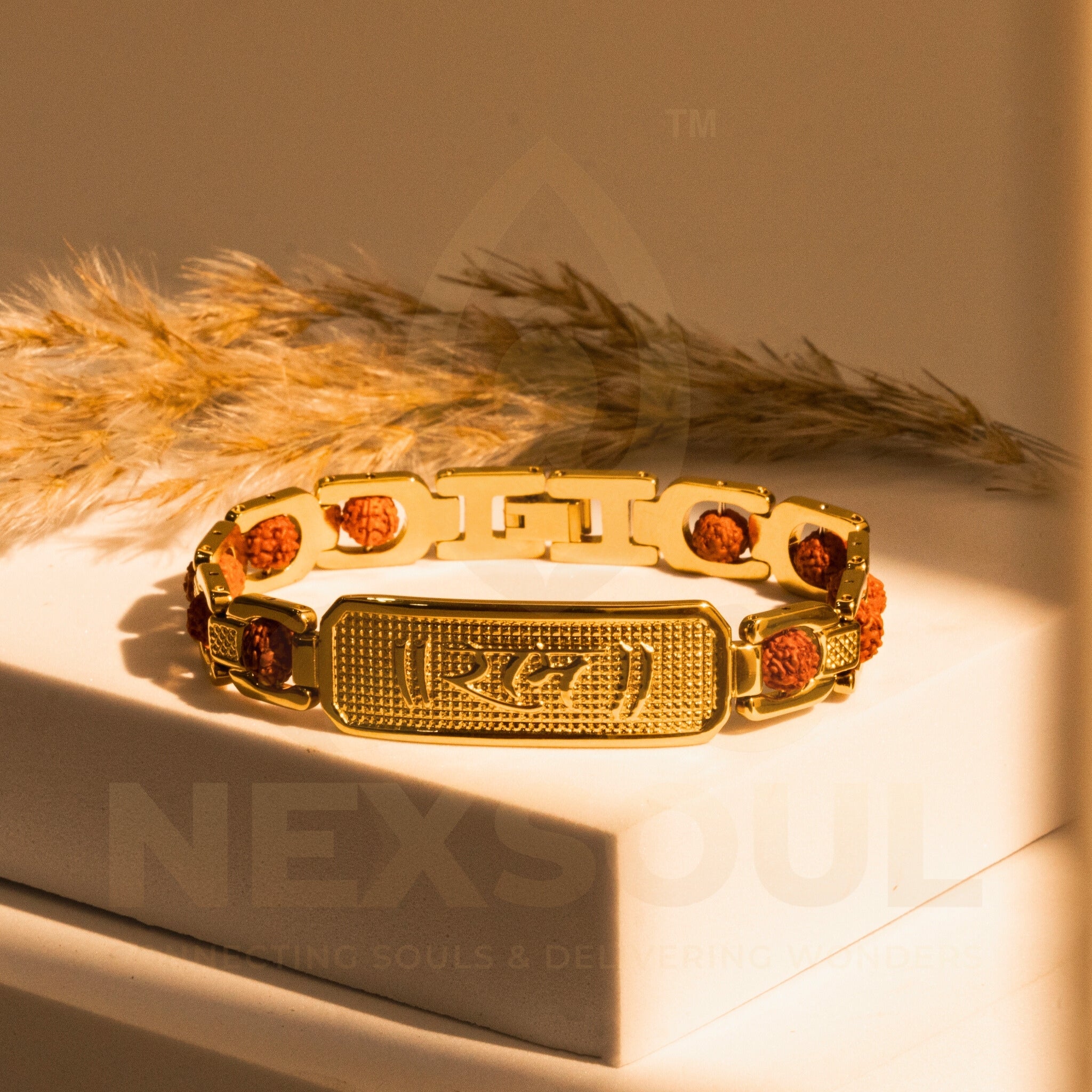 Gold Plated Ram Rudraksha Bracelet for Men - Nexsoul