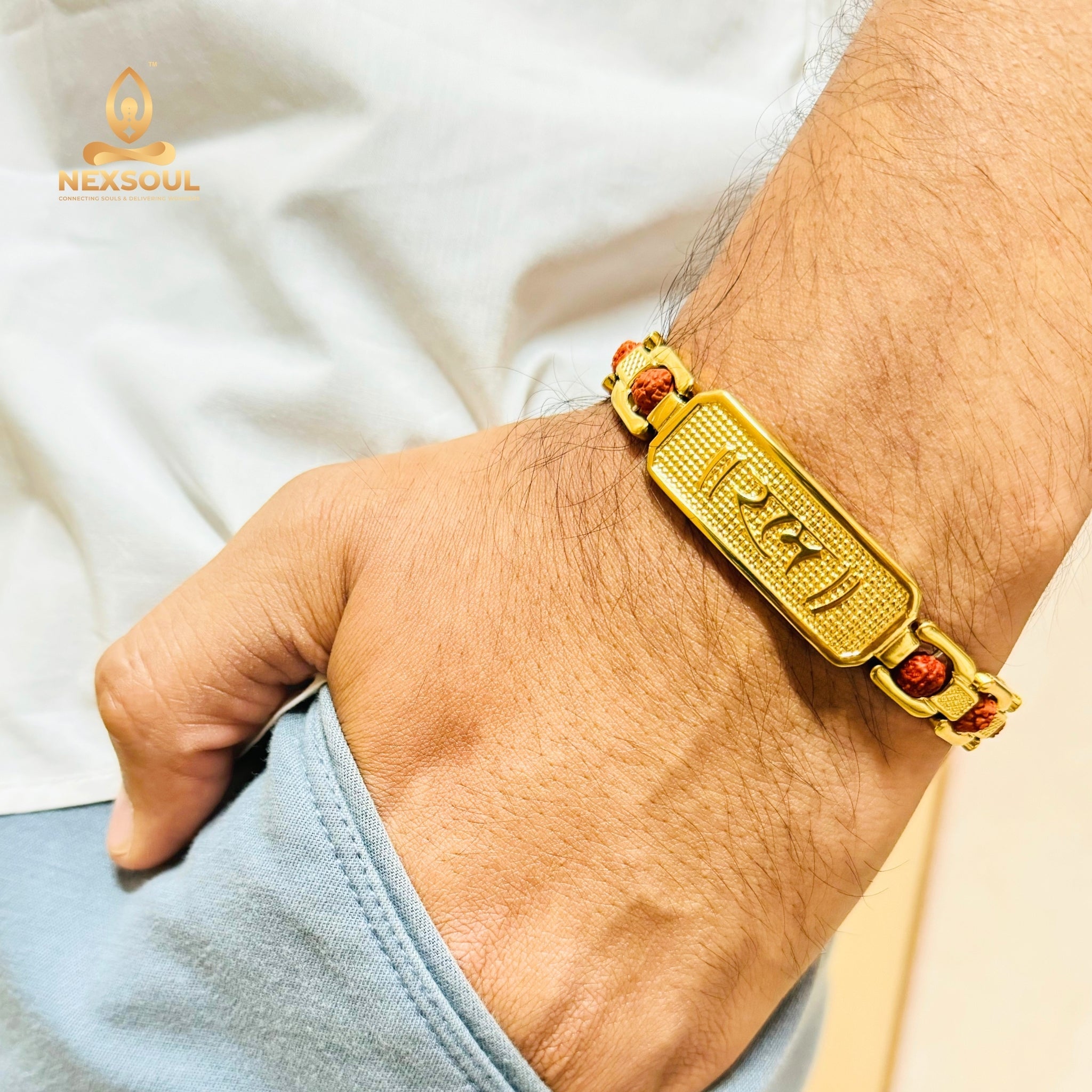 Gold Plated Ram Rudraksha Bracelet for Men - Nexsoul