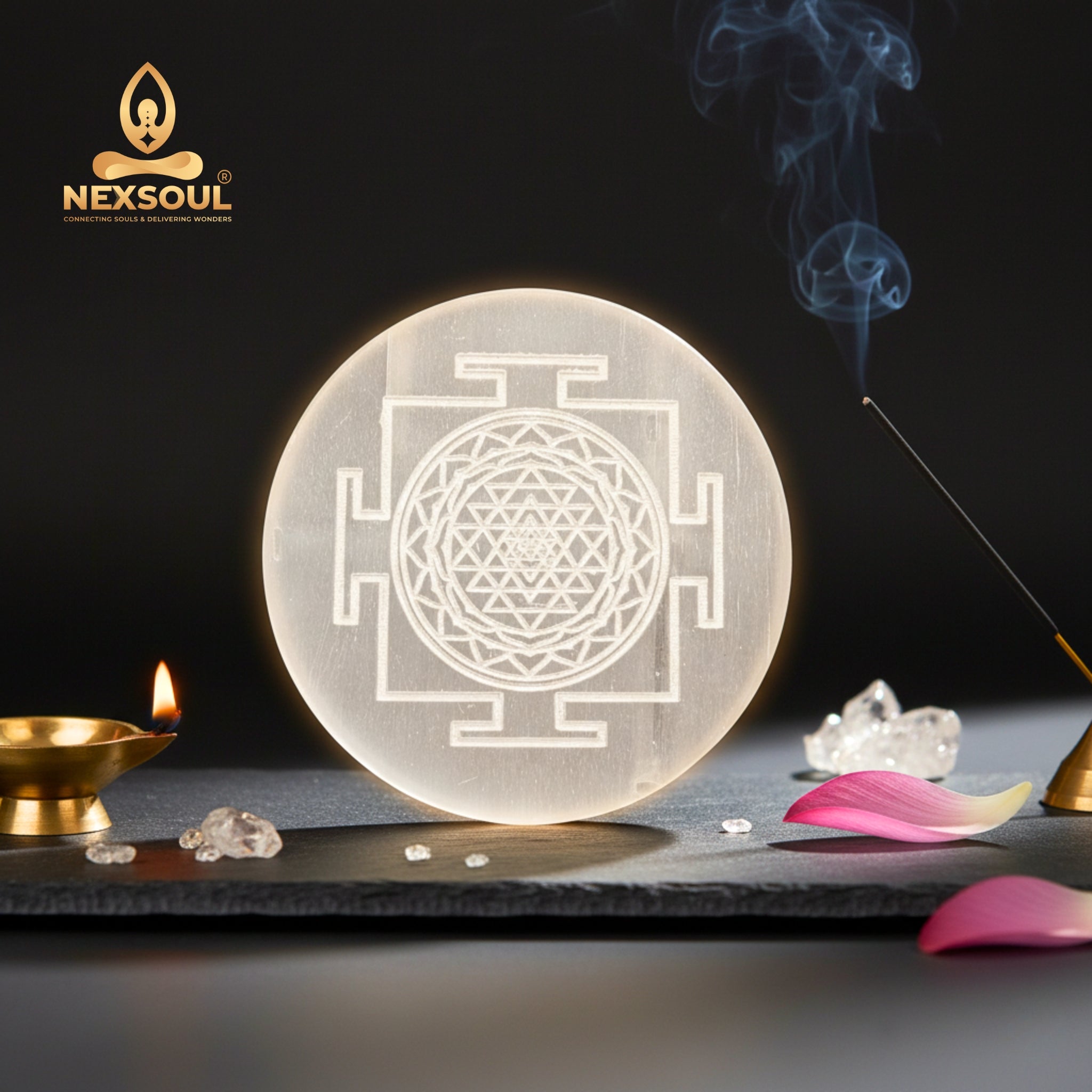 Shree Yantra Selenite Plate - Nexsoul